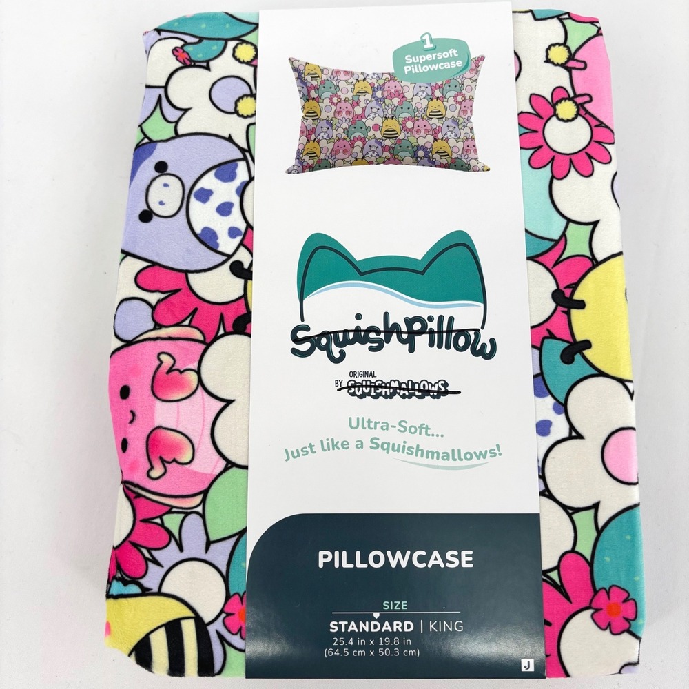 Squishmallows SquishPillow Ultra Soft Standard Pillowcase Bubba Cow Sunny Bee